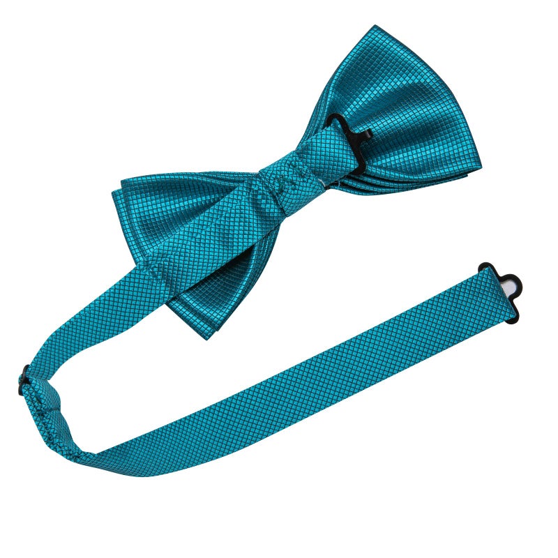 Dubulle Mens Teal Paisley Striped Bowtie Set Pre-tied Bowtie for Men and Pocket Square Set Wedding Business - Image 5